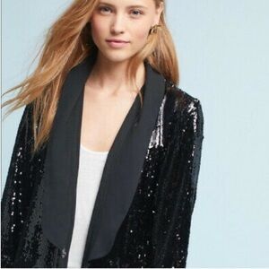 Anthropologie Cartonnier Sequin Sparkle Jacket in Noir Black Sparkle